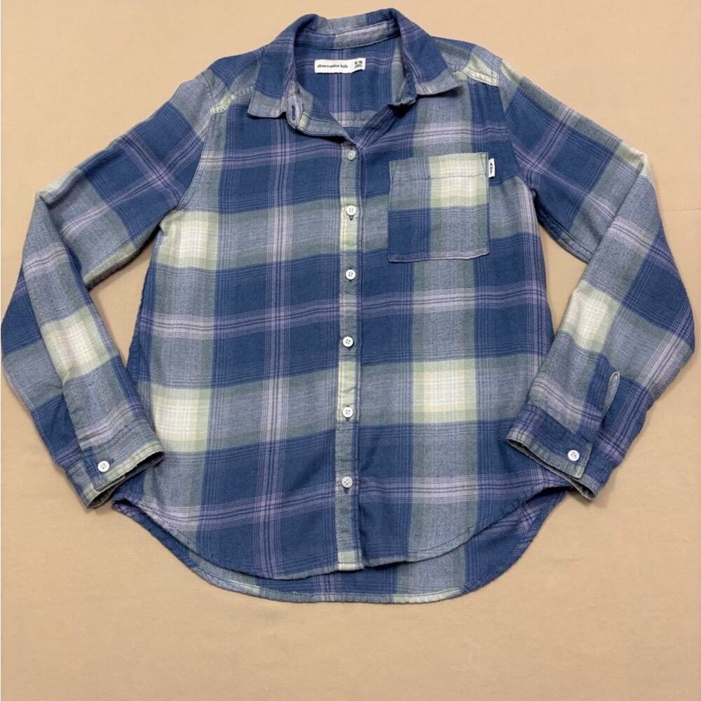 Abercrombie Kids Blue and Purple Girl's Plaid Flannel Button Shirt Size 9/10